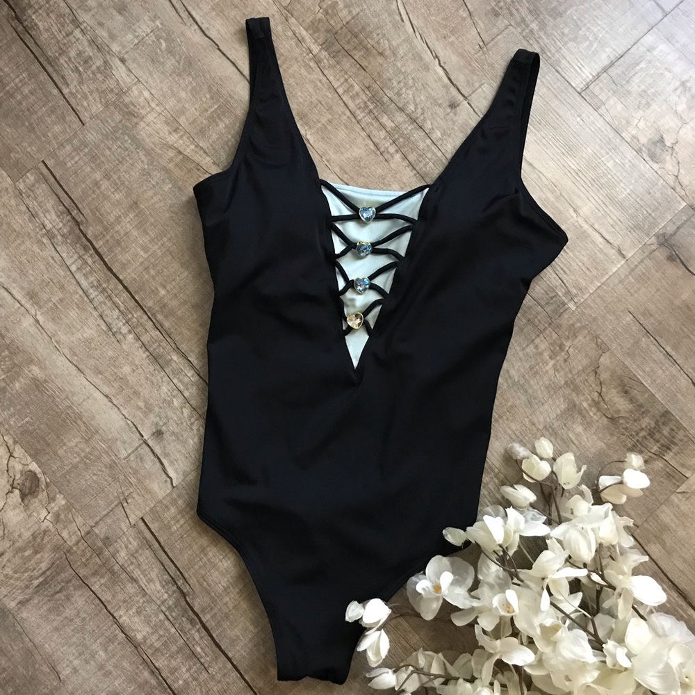💙💙It Figures! Black & Turquoise One Piece